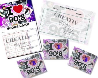 Me encantan las tarjetas de puntuación, los números de mesa y las hojas de recuento de Bunco de los años 90 / DESCARGA DIGITAL / uso personal y comercial