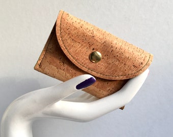 cork card holder / cork wallet lined with  green wool felt . Eco friendly slim wallet