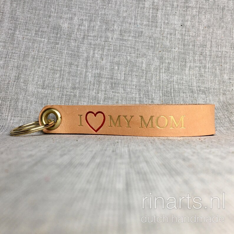 Leather keychain with hand embossed text. Love my MOM, Love my DAD. Personalised Lanyard image 6