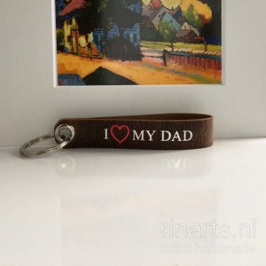 Leather keychain with hand embossed text. Love my MOM, Love my DAD. Personalised Lanyard image 7