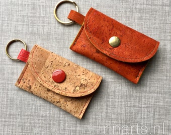 Cork coin case / envelope bag charm / envelope key case in orange and beige .  Gift for women