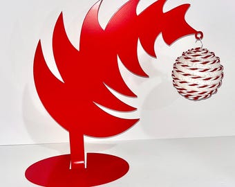 Árbol de Navidad inclinado de metal / Decoración navideña con recubrimiento en polvo rojo / Centro de mesa de acero de 30 cm