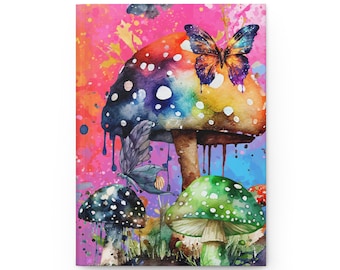 Whimsical Mushroom and Butterfly Journal, Matte Hardcover, Writers, Sketching, Doodling, Gift for Nature Lovers