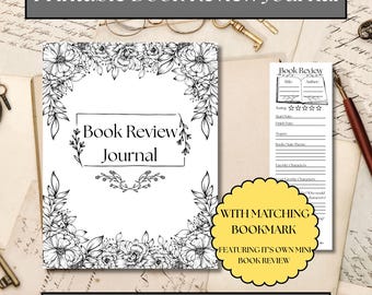 Printable Book Review Journal, Reading Log with Bookmark (PDF Pattern)