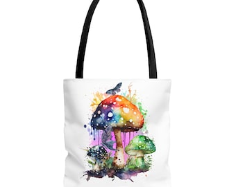 Watercolor Rainbow Mushrooms Tote Bag