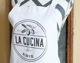 Personalized French Kitchen Apron Custom Apron La Cucina Vintage Style Apron, Personalized Gourmet Kitchen Apron Spanish Apron Name Apron