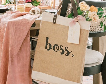 Boss Jute Bag|Beach Bag|Market Tote|Gift for Her|Market Tote Bag| Jute Tote bag | Shopping Bag| Burlap Bag|Farmhouse Bag|Grocery Bag