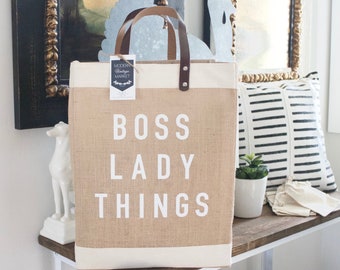 Boss Lady Jute Bag|Beach Bag|Market Tote|Gift for Her|Market Tote Bag| Jute Tote bag | Shopping Bag| Burlap Bag|Farmhouse Bag|Grocery Bag