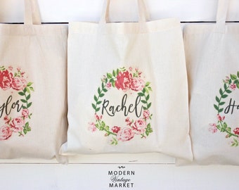 Personalisierte Brautjungfer Einkaufstasche: Blumenkranz, Brautparty Geschenk