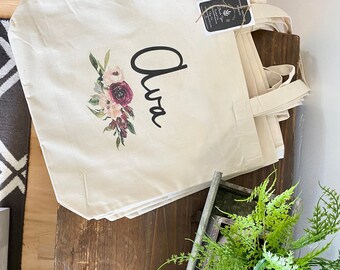 Custom Bridesmaid Tote Bag: Floral Bridal Party Gift