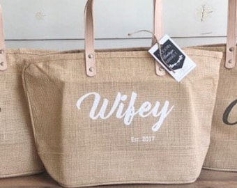 Wifey Personalized Tote Bag|Wedding Beach Bags|Personalized Gift for her|Personalized Tote Bag|Bridesmaid Tote Bag|Bridesmaid Gifts