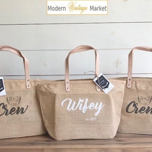 Personalized Jute Tote Bag,Beach Bag,Personalized Gift for her,Wifey Bag,Bridesmaid Totes,Bridesmaid Gifts,Monogram tote Bag,Burlap Bag,Wife image 1