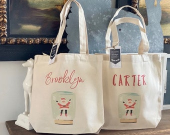 Christmas Santa Bags|Santa Globe Tote bag,Personalized Christmas bag,Canvas Tote Bag,Christmas Santa bag,Holiday Gift Bag| Bag for Christmas