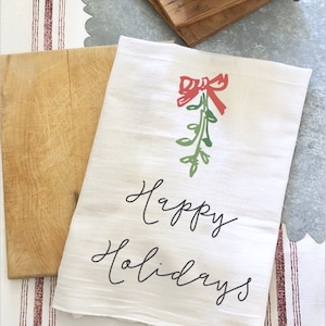 Christmas Tea Towel | Happy Holidays Christmas Kitchen Decor Farmhouse Christmas