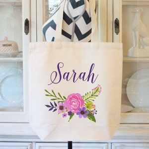 Bridesmaid Tote Bags | Floral Tote Bag |Wedding Party Bags |Bachelorette Bags |Monogram Tote Bag|Personalized Bag