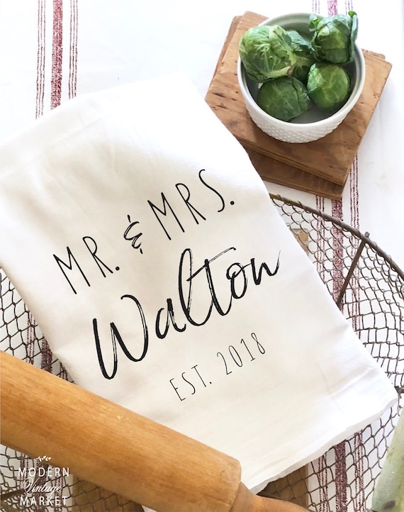 Custom Tea Towel - Persoanlized tea Towel Monogrammed Tea Towel- Mr. and Mrs Towel