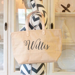 Jute Jute Monogramm Reißverschluss Tote | Brautjungfern Geschenk | Muttertag | Personalisierte gefütterte Strandtasche | Geschenk Unter 30 | Brautjungfern Tasche