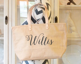 Burlap Jute Monogrammed Zippered Tote | Bridesmaid Gift | Mother's Day | Personalized Lined Beach Tote | Gift Under 30 | Bridesmaid Bag