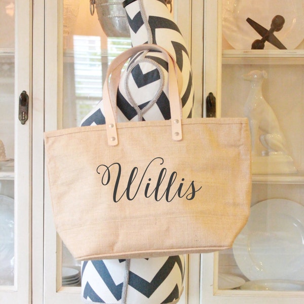 Burlap Jute Monogrammed Zippered Tote | Bridesmaid Gift | Mother's Day | Personalized Lined Beach Tote | Gift Under 30 | Bridesmaid Bag