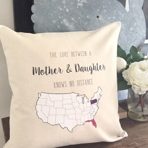 Pillow Cover-Decorative Pillows-Pillow-State to State-Pillow-Quote Pillow-Custom Pillow-Mother Pillow-Daughter Pillow-Distance-State Pillow image 1