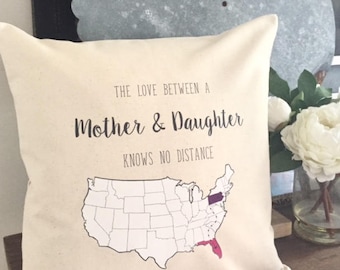 Custom State to State Pillow Cover-US Map Personalized Pillow-Long Distance Pillow-Custom Pillow-Mother Pillow-Daughter Pillow