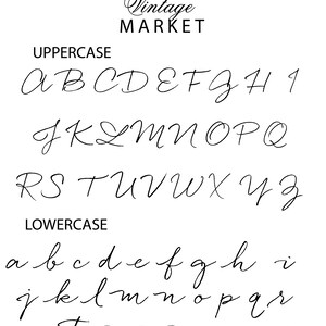 May include: A handwritten alphabet font in uppercase and lowercase letters. The font is a modern script style with a vintage feel. The text "MODERN Vintage MARKET" is at the top of the image.