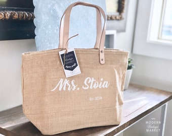 Personalized Jute Tote Bag,Custom Beach Bag,Personalized Gift for her, Gift For Bride,Bridesmaid Totes,Bridal Shower Gift,Monogram tote Bag