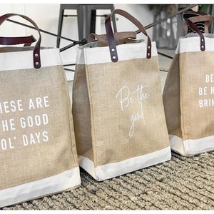 Quote Jute Bags Beach BagMarket ToteGift for HerMarket Tote Bag Jute Tote bag Shopping Bag Burlap BagFarmhouse BagGrocery Bag image 1