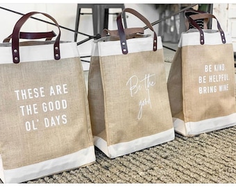 Quote Jute Bags |Beach Bag|Market Tote|Gift for Her|Market Tote Bag| Jute Tote bag | Shopping Bag| Burlap Bag|Farmhouse Bag|Grocery Bag