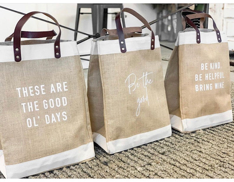 Quote Jute Bags Beach BagMarket ToteGift for HerMarket Tote Bag Jute Tote bag Shopping Bag Burlap BagFarmhouse BagGrocery Bag image 1