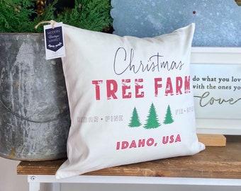 Farmhouse Christmas Pillow Cover Custom Christmas Tree Farm Pillow Cover Your Town or State Pillow