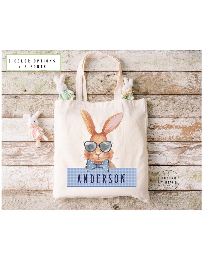 Personalized Easter Basket Tote Bag Easter Gift IdeasEaster Bunny Bags Easter Tote Bag Girls Easter Bag Boys Easter BagBunny ToteBLUE image 1