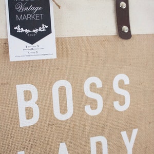 Boss Lady Jute BagBeach BagMarket ToteGift for HerMarket Tote Bag Jute Tote bag Shopping Bag Burlap BagFarmhouse BagGrocery Bag image 6