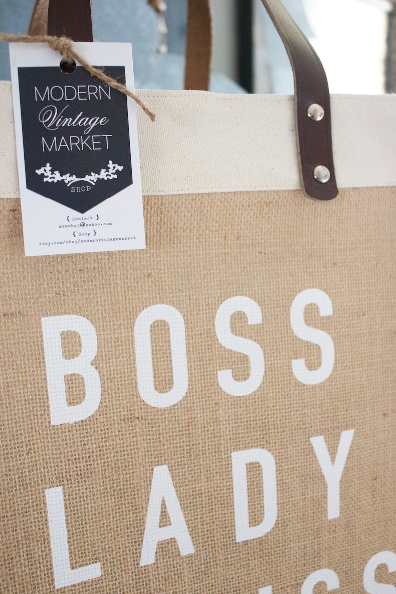 Boss Lady Jute BagBeach BagMarket ToteGift for HerMarket Tote Bag Jute Tote bag Shopping Bag Burlap BagFarmhouse BagGrocery Bag image 6