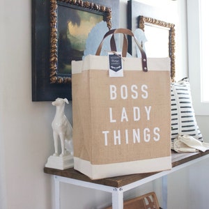 Boss Lady Jute BagBeach BagMarket ToteGift for HerMarket Tote Bag Jute Tote bag Shopping Bag Burlap BagFarmhouse BagGrocery Bag image 4