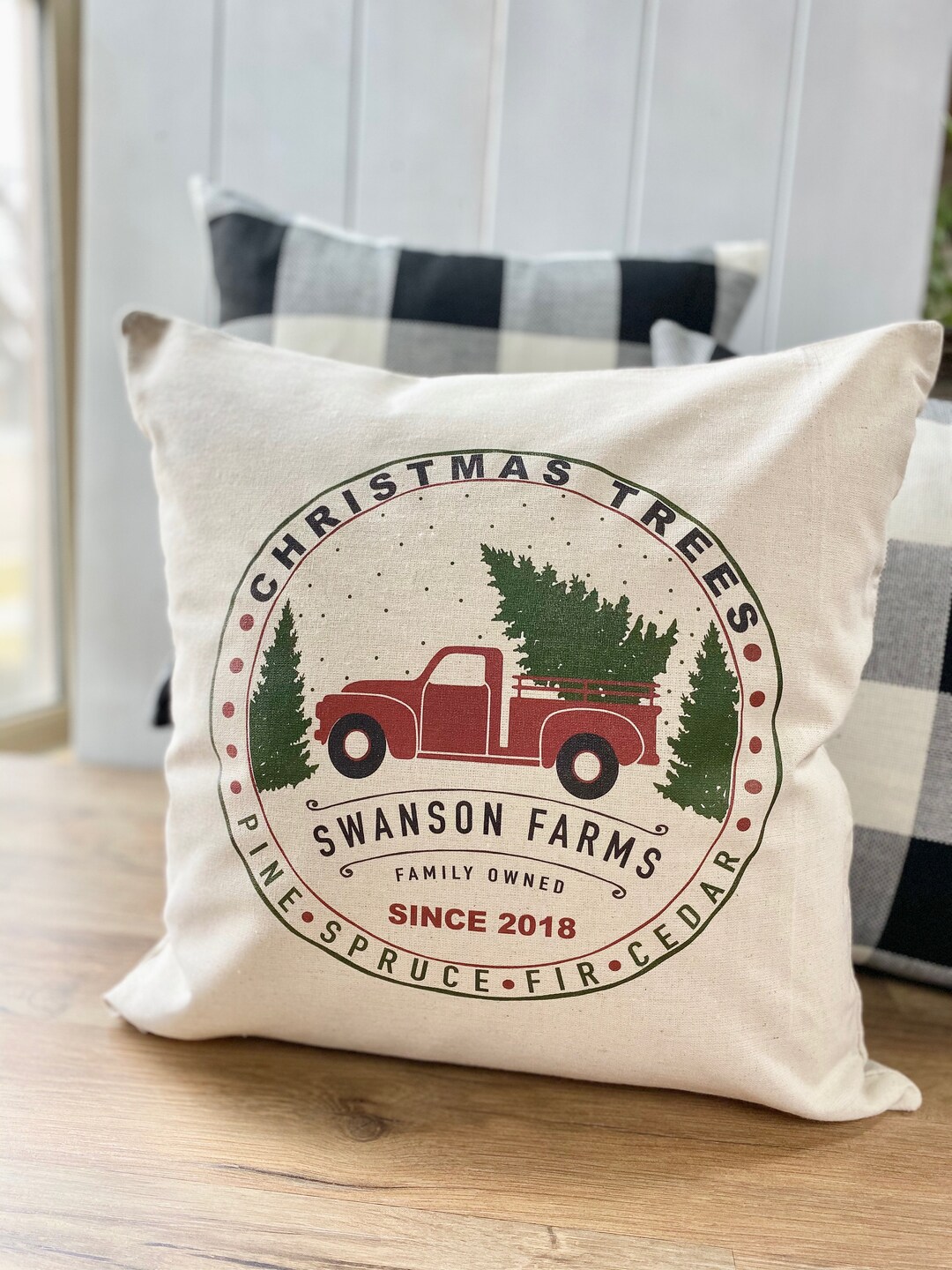 Christmas Tree Farm Pillow Custom Christmas Pillow Red Truck Pillow Farmhouse Christmas Pillow