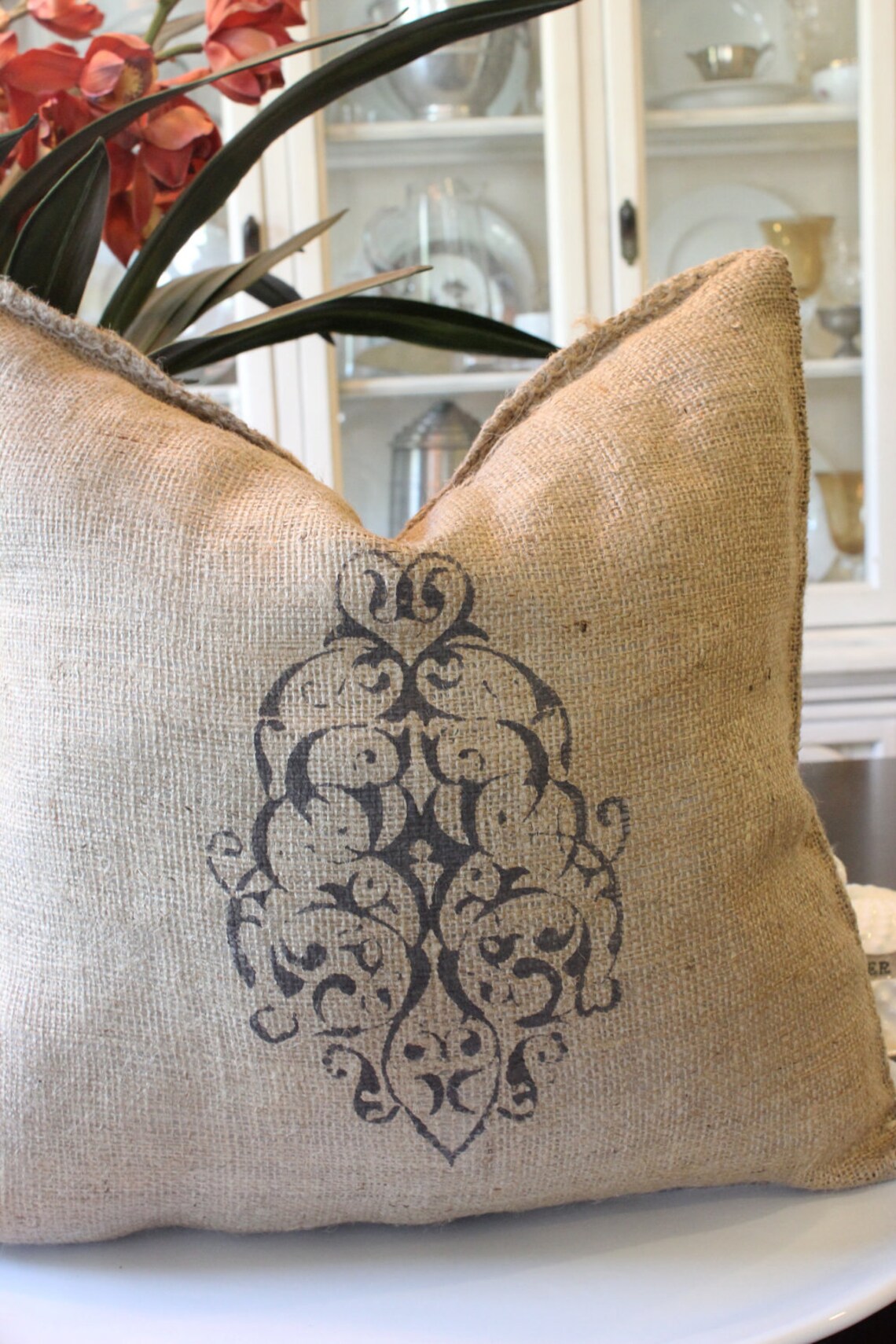 1 Burlap Pillowblackfrench Grainsack Pillow Burlap Pillows Etsy