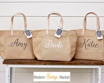 Bridesmaid Personalized Jute Tote Bags | Bridesmaid Wedding Bags | Bachelorette Bags | Bridal Party Gifts | Custom Wedding Bags