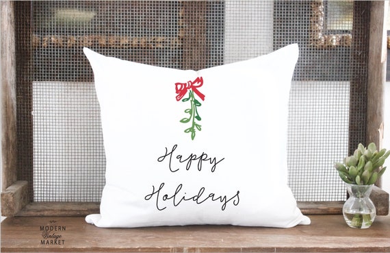 Happy Holidays Pillow Cover: Cotton Canvas Christmas Decor