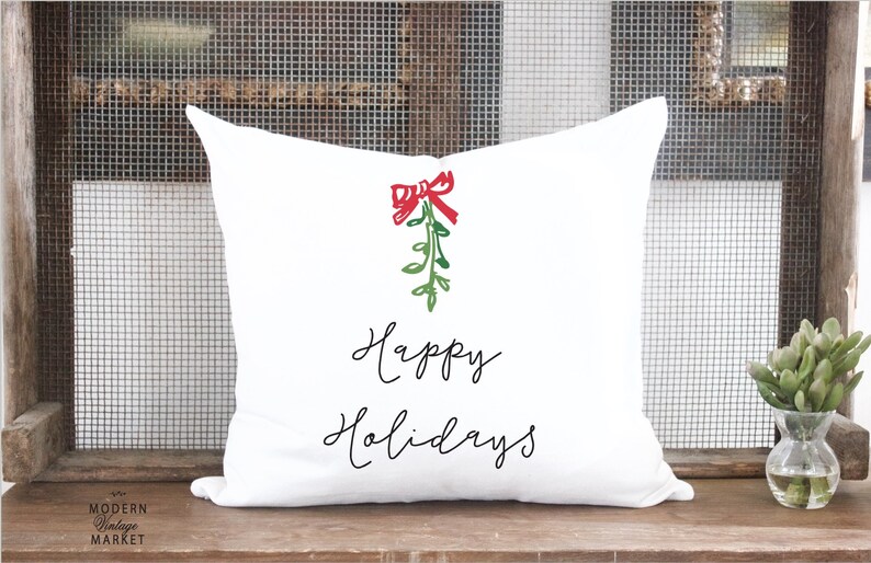 Christmas Pillow Cover Holiday Pillow Cover Happy Holidays Etsy
