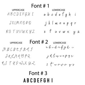May include: A graphic showing three different fonts, labeled Font #1, Font #2, and Font #3. Each font shows the uppercase and lowercase letters of the alphabet.