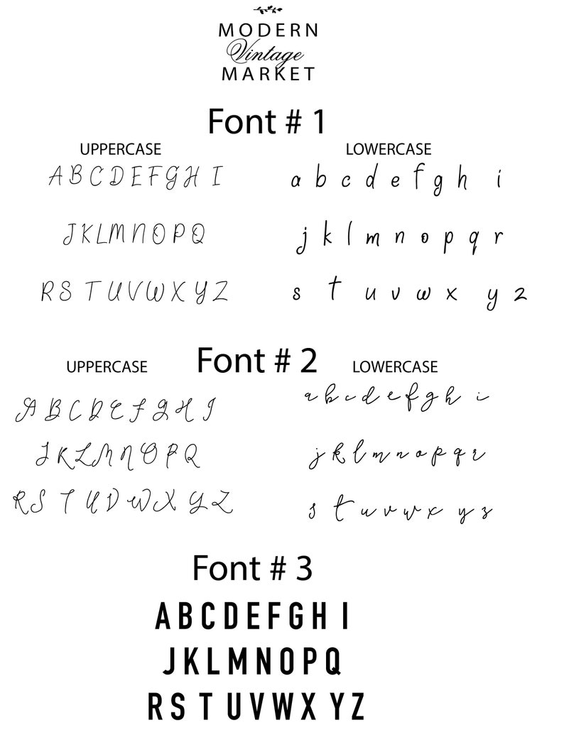 May include: A graphic showing three different fonts, labeled Font #1, Font #2, and Font #3. Each font shows the uppercase and lowercase letters of the alphabet.