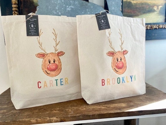 Bolso de Navidad de RENO Bolsa de Navidad personalizada Bolsa de lona Bolsa de Navidad a cuadros Bolsa de regalo navidena Bolsa de Navidad para ninos Etsy Espana