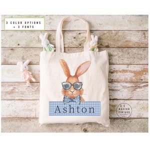 Personalized Easter Basket Tote Bag Easter Gift IdeasEaster Bunny Bags Easter Tote Bag Girls Easter Bag Boys Easter BagBunny ToteBLUE image 3