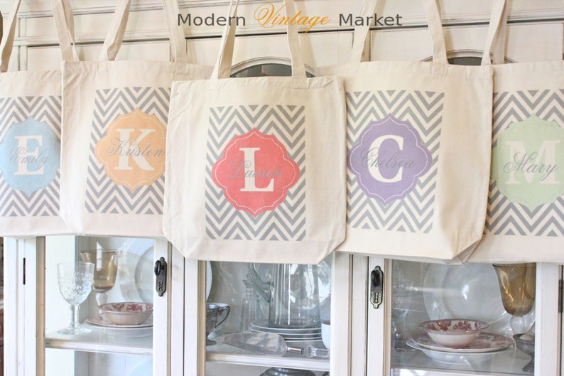 10 LAUREN CHEVRON Tote Bags,Gift bags,Monogrammed tote bags Chevron bags,Bridesmaid bags,60 colors to chose from by Modern Vintage Market