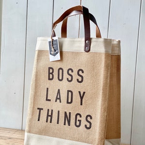 Boss Lady Jute BagBeach BagMarket ToteGift for HerMarket Tote Bag Jute Tote bag Shopping Bag Burlap BagFarmhouse BagGrocery Bag image 2