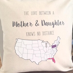 Pillow Cover-Decorative Pillows-Pillow-State to State-Pillow-Quote Pillow-Custom Pillow-Mother Pillow-Daughter Pillow-Distance-State Pillow image 2