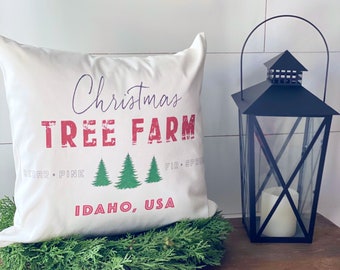 Christmas Tree Farm Pillow Cover Custom Farmhouse Christmas Pillow Cover Your Town or State Pillow