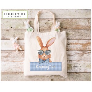 Personalized Easter Basket Tote Bag Easter Gift IdeasEaster Bunny Bags Easter Tote Bag Girls Easter Bag Boys Easter BagBunny ToteBLUE image 2