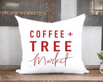 Christmas Pillow Cover Holiday Coffee and Tree Market Pillow Cover